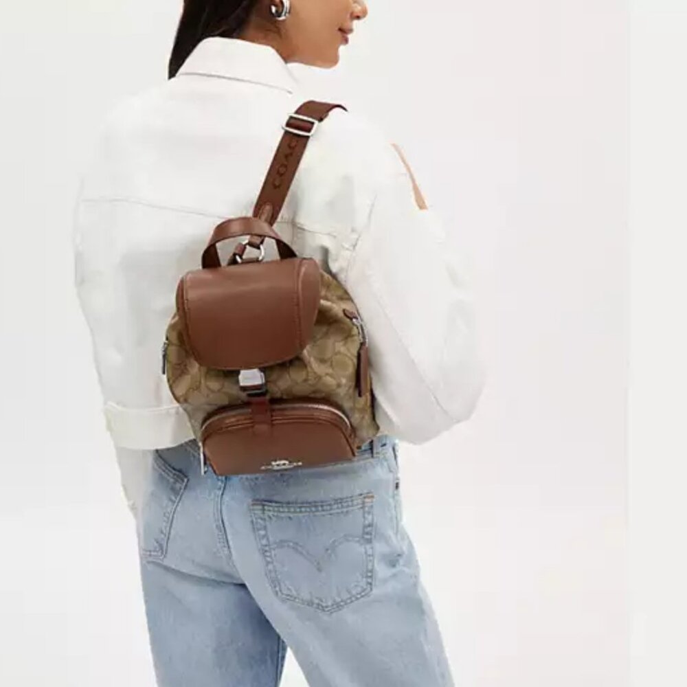 Coach Pace Backpack In Signature Canvas Khaki Saddle CR130 - Picture 4 of 9